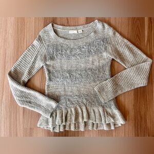 Sleeping On Snow Anthropologie Ruffled Fuzzy Sweater Gray SP Pullover Knit Wool